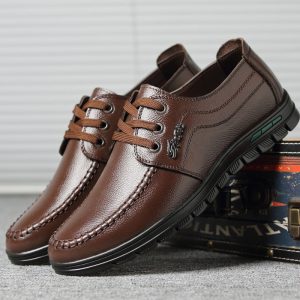 Men Pure Color Comfy Soft Sole Lace Up Business Casual Leather Shoes