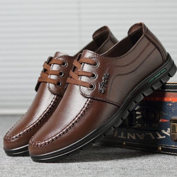 Men Pure Color Comfy Soft Sole Lace Up Business Casual Leather Shoes