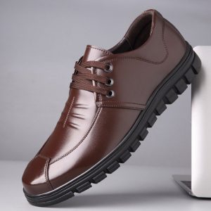 Men Pure Color Comfy Soft Sole Lace Up Casual Leather Shoes