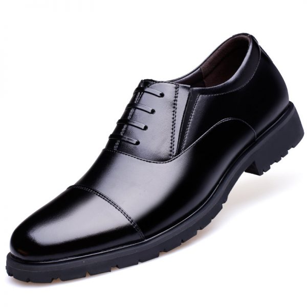 Men Pure Color Leather Cap Toe Slip Resistant Business Casual Formal Shoes