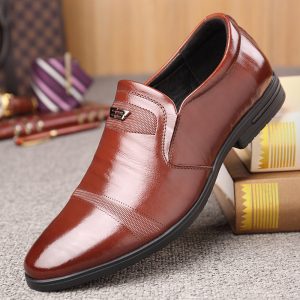 Men Pure Color Leather Non Slip Slip On Business Causal Formal Shoes