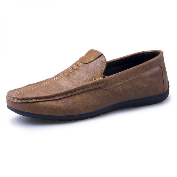 Men Pure Color Leather Non Slip Slip On Casual Driving Shoes