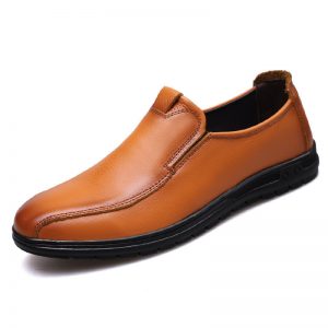 Men Pure Color Leather Non Slip Slip On Casual Shoes