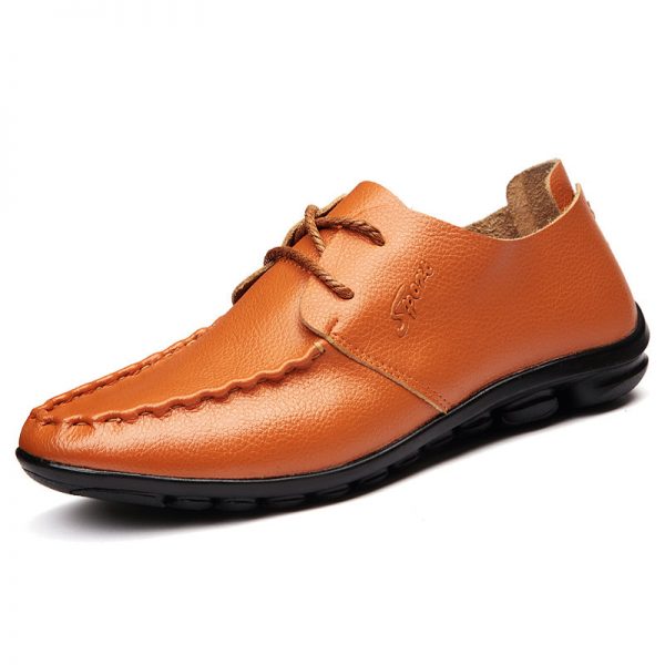 Men Pure Color Leather Non Slip Soft Sole Casual Driving Shoes