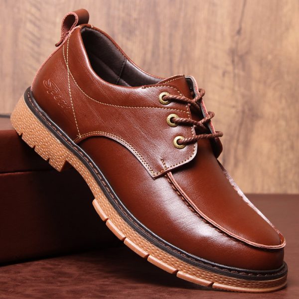 Men Pure Color Leather Non Slip Stitching Soft Sole Shoes