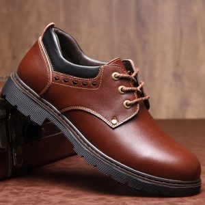 Men Pure Color Leather Non Slip Tooling Casual Shoes