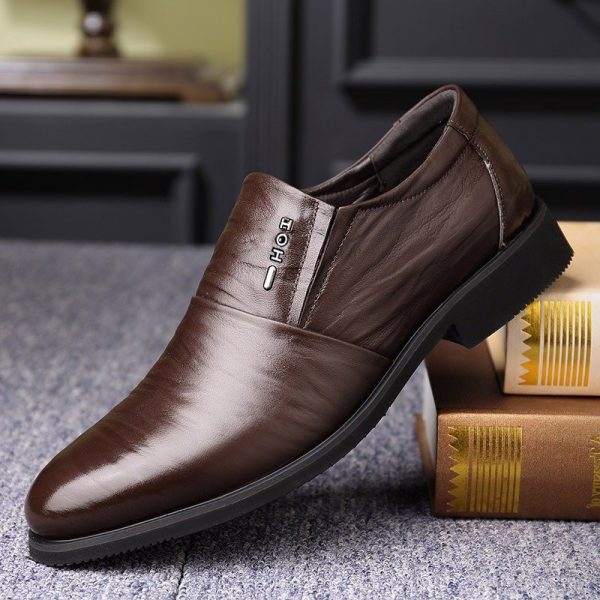 Men Pure Color Leather Non-slip Slip On Business Casual Formal Shoes