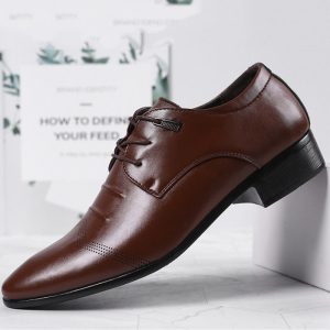 Men Pure Color Leather Pointed Toe Lace Up Business Casual Formal Shoes