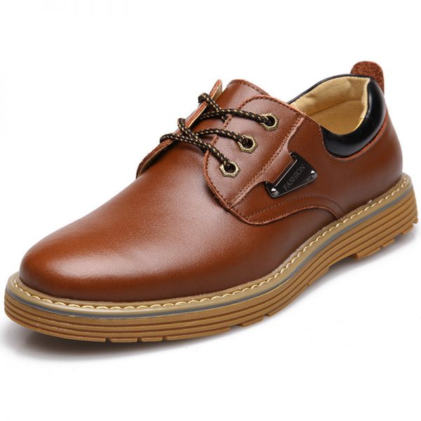 Men Pure Color Leather Slip Resistant Soft Casual Shoes