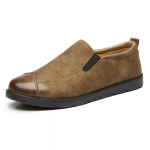 Men Pure Color Leather Soft Slip On Flat Casual Shoes