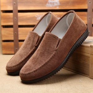 Men Pure Color Old Peking Style Fabric Slip On Soft Casual Shoes