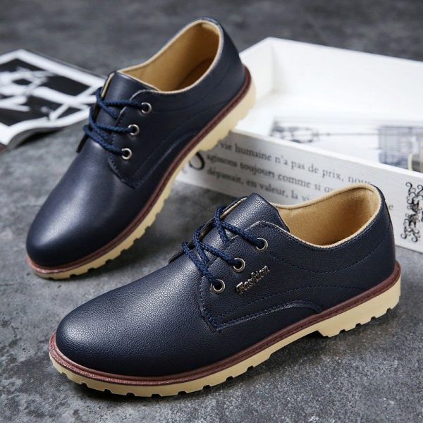 Men Pure Color PU Leather British Style Lace Up Casual Shoes