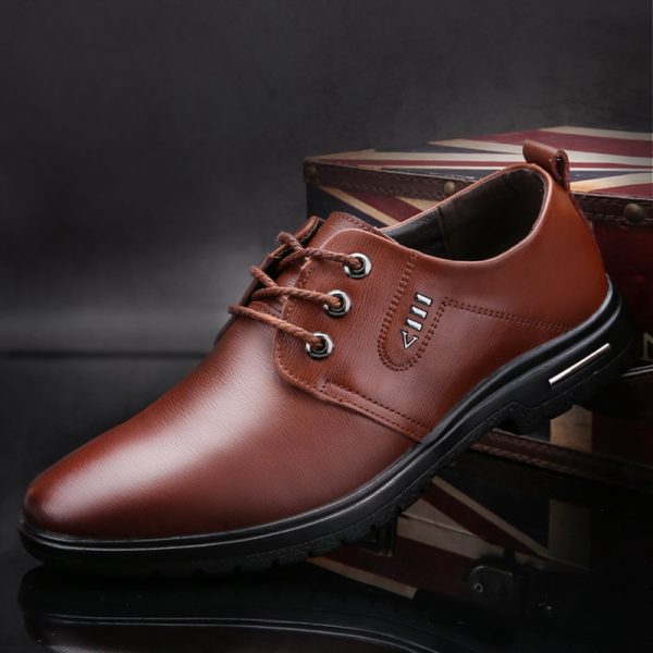 Men Pure Color PU Leather Non Slip Soft Business Casual Shoes