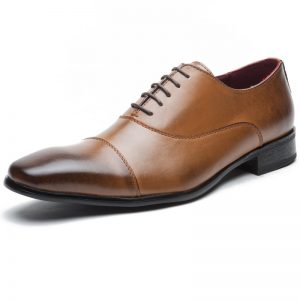 Men Retro Leather Cap Toe Non-slip Business Casual Formal Dress Shoes