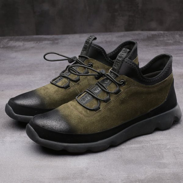 Men Retro Slip Resistant Elastic Lace Soft Sole Casual Leather Shoes