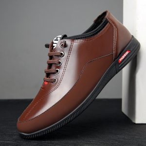 Men Round Toe Comfy SoftElastic Lace Up Causal Leather Shoes