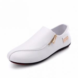 Men Side Zipper British Style Flat Slip On Casual Doug Shoes