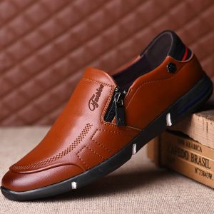 Men Side Zipper Comfy Soft Sole Slip On Casual Shoes