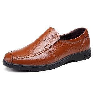 Men Soft Cow Leather Hand Stitching Slip On Casual Shoes