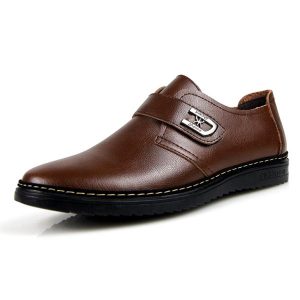 Men Soft Cow Leather Hook Loop Slip Resistant Casual Shoes