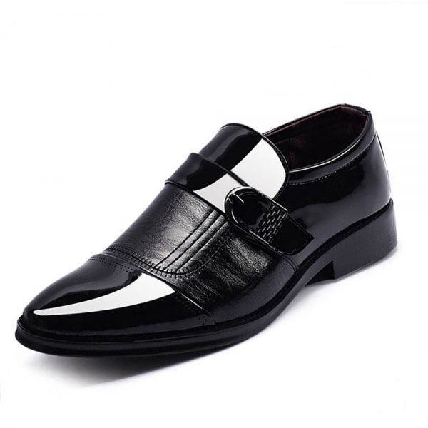 Men Splicing Leather Metal Buckle Cap Toe Casual Formal Shoes