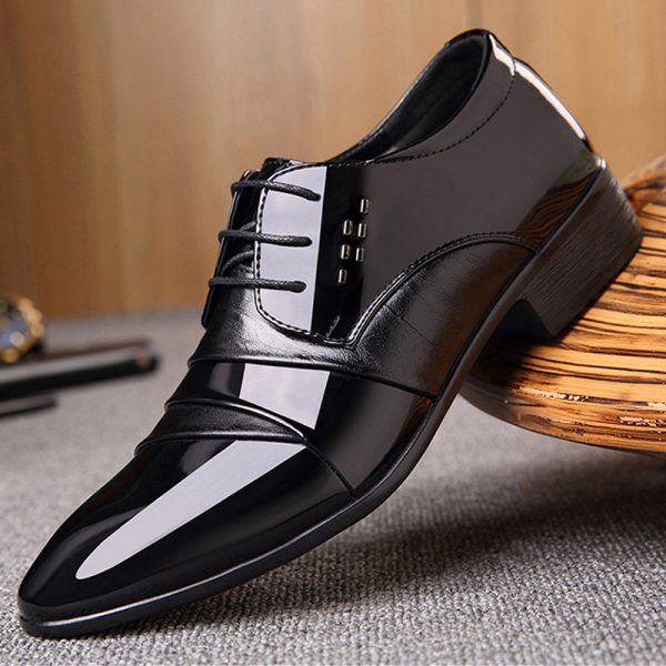 Men Splicing Leather Slip Resistant Business Casual Formal Dress Shoes