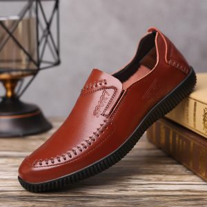 Men Stitching Leather Slip Resistant Soft Casual Driving Shoes