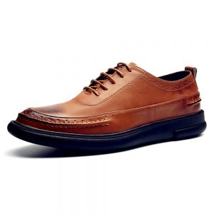 Men Stitching Retro Color Slip Resistant Brogue Casual Leather Shoes