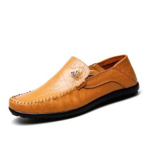 Men Stitching Soft Loafers Flat Slip On Casual Business Leather Casual Shoes