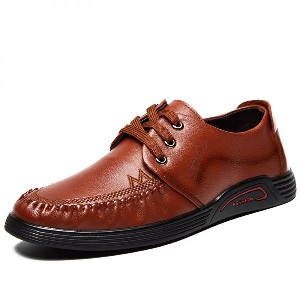 Men Stitcing Moc Toe Lace Up Casual Genuine Cow Leather Shoes