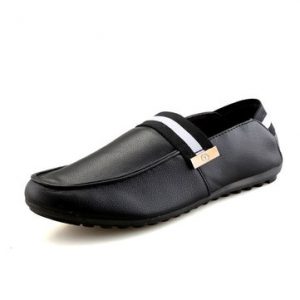 Men Stripe Elastic Panels Slip On Lazy Shoes Flat Causal Loafers