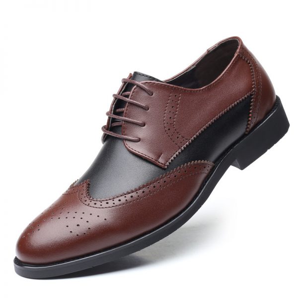 Men Stylish Brogue Color Blocking Lace Up Business Formal Dress Shoes