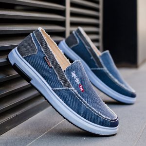 Men Stylish Canvas Splicing Breathable Slip On Soft Casual Shoes