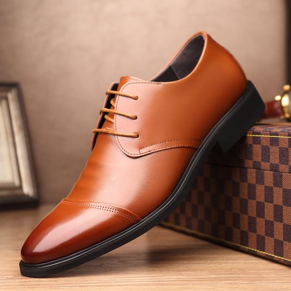 Men Stylish Cap Toe Lace Up Business Casual Leather Formal Dress Shoes