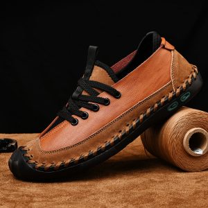 Men Stylish Color Blocking Comfy Leather Soft Lace Up Casual Shoes