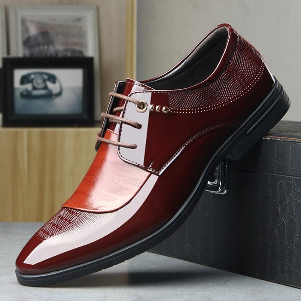 Men Stylish Color Blocking Patent Leather Lace Up Business Formal Dress Shoes