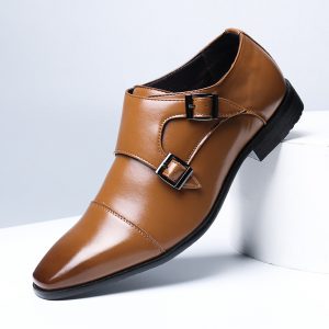 Men Stylish Double Monk Shoes Slip On Business Formal Wedding Shoes