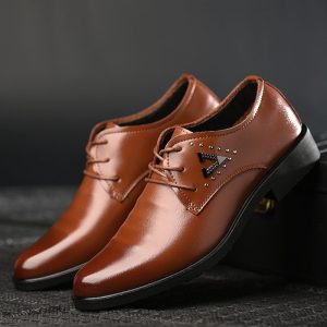 Men Stylish Metal Decoration Lace Up Business Formal Dress Shoes