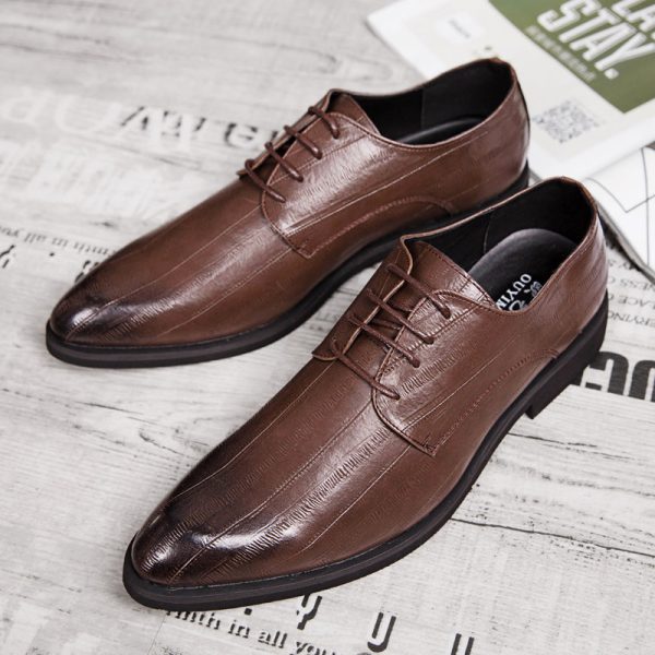 Men Stylish Microfiber Leather Pointed Toe Business Formal Dress Shoes