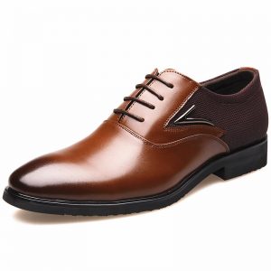 Men Stylish Microfiber Leather Splicing Lace Up Formal Dress Shoes