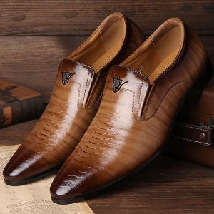 Men Vintage Cow Leather Pointed Toe Slip On Stylish Wedding Dress Shoes