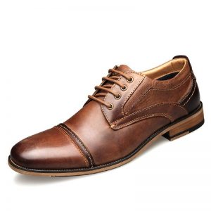 Men Vintage Genuine Cow Leather Cap Toe Lace Up Business Formal Shoes