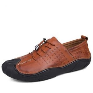 Men Vintage Genuiner Leather Anti-collision Toe Soft Lace Up Casual Shoes