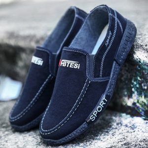 Men Washed Canvas Flats Comfy Soft Slip On Casual Shoes