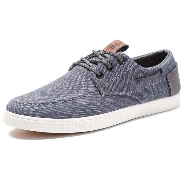 Men Washed Canvas Low Top Lace Up Comfy Casual Shoes