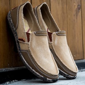 Men Washed Canvas Splicing Soft Sole Slip On Casual Shoes