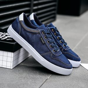 Men Washed Canvas Trainers Comfy Slip Resistant Lace Up Casual Shoes