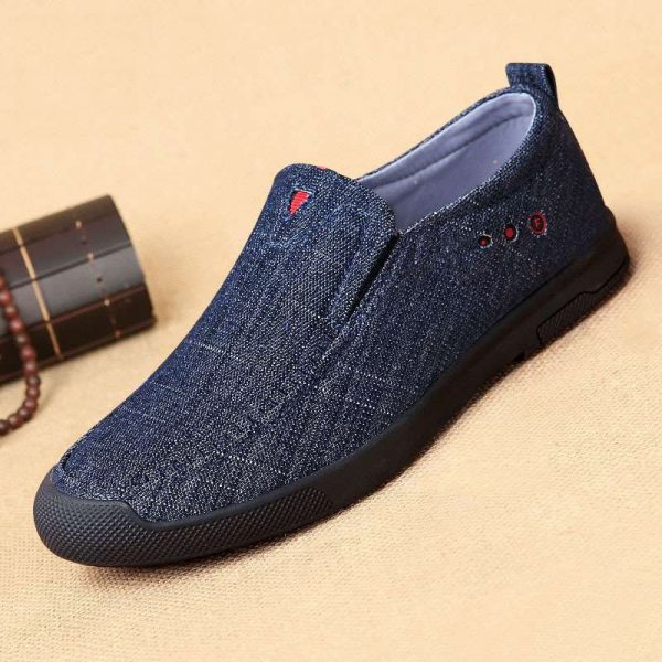 Men Washed Denim Low Top Soft Sole Slip On Casual Shoes