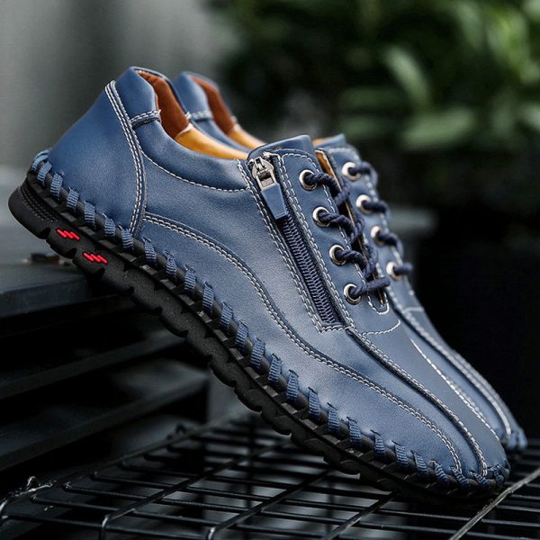 Menico Large Size Men Hand Stitching Side Zipper Casual Leather Shoes