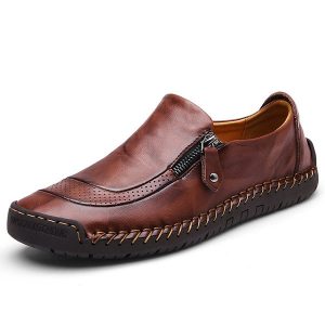 Menico Men Hand Stitching Zipper Slip-ons Leather Shoes